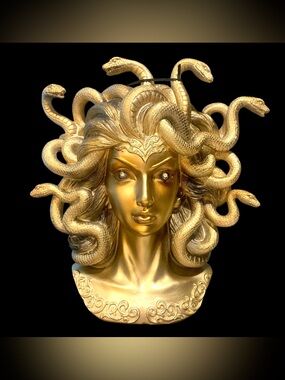 Greek Mythology Gothic Gold Goddess Medusa Snakes Bust Statue Mythical Light Up